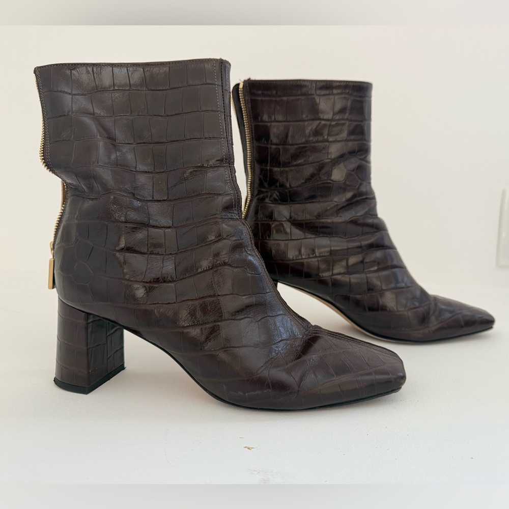Dear Frances Dark Brown Croc-Embossed Heeled Boots